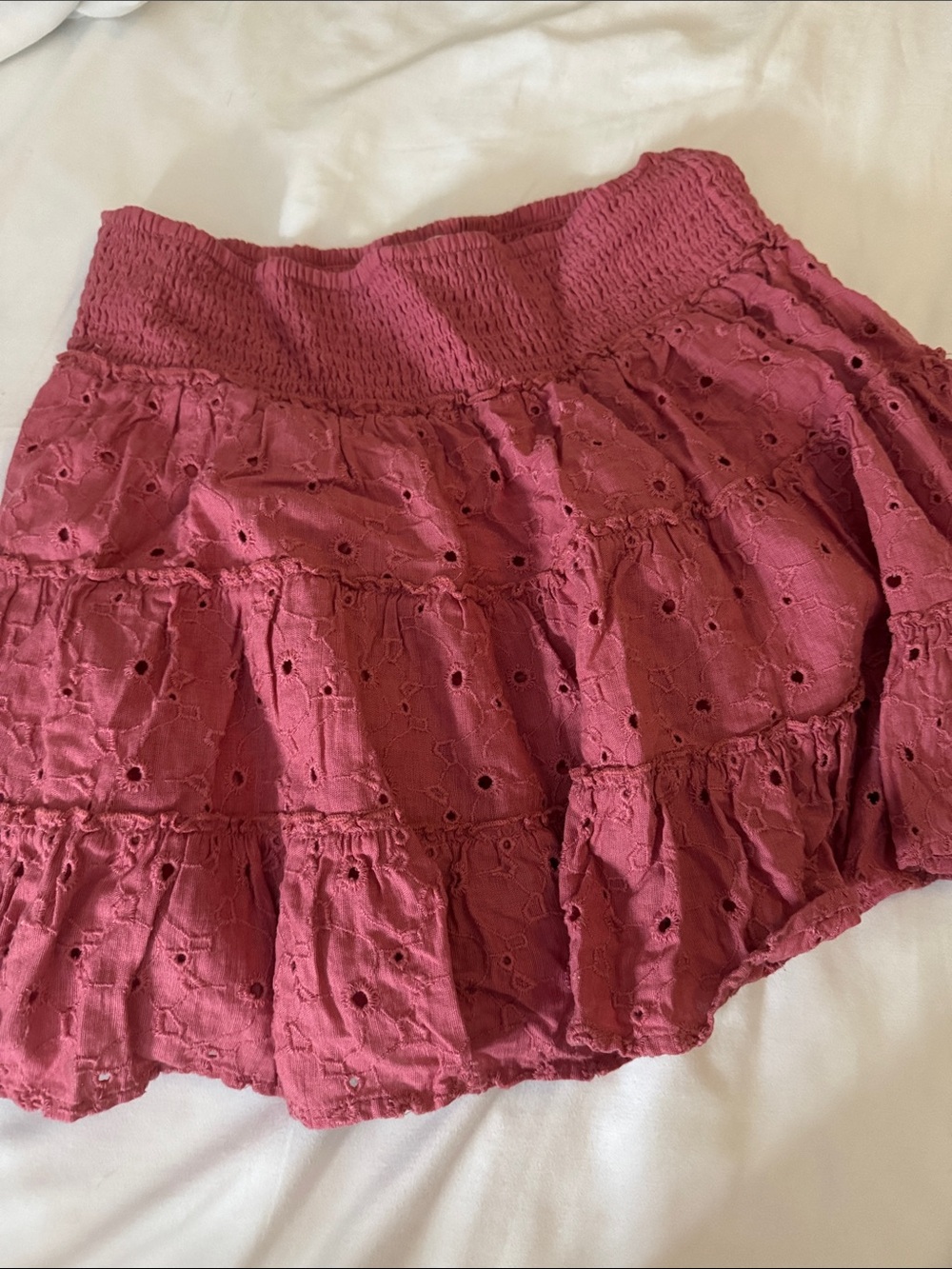 American Eagle Outfitters Tiered Eyelet Mini Skirt - Rose